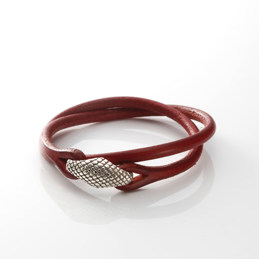 Rhombus Leather Bracelet  - Silver Python Snake - / JB-420