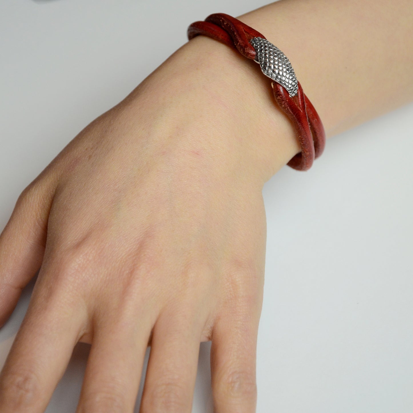 Rhombus Leather Bracelet  - Silver Python Snake - / JB-420